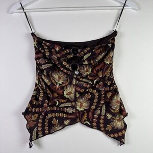 SILENCE + NOISE Brown Floral O-Ring Handkerchief Hem Tube Top Small